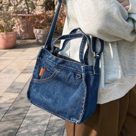 Denim Cloth Totes Taske Kvinder Lille Skuldertaske MØRKEBLÅ Dark Blue