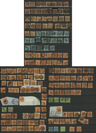 Danmark - Samling af kvadrater på 3 indstikskort - Stemplet