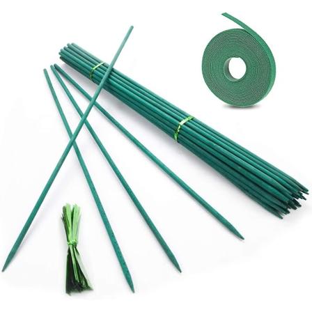 50 stk plantepinne i bambus, 45 cm, grønne blomsterpinner, bambuspinner med 50 stk metalliske slips, for hageplanteklatring