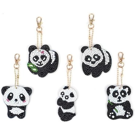 5 st DIY 5D Panda Diamantmålning Nyckelringar, DIY Strass Dubbelsidig 5D Diamant Klistrad Målning Full Nyckelring Hänge för Ryggsäck Handväska De