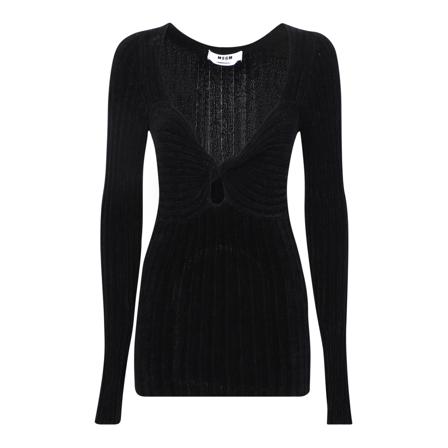 Msgm, Round-neck Knitwear Czarny, Kobieta, Rozmiar: L