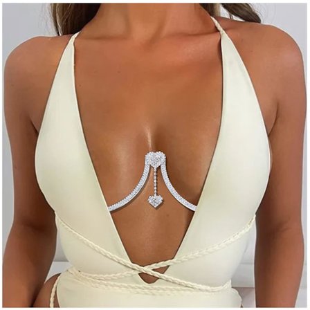 Rhinestone Body Chain Smykker Bikini Crossover Sele Høj Kæde Krystal Bryst Beslag Kæde Rhinestone Bryst Kæde Talje Kæde Smykker til Kvinder