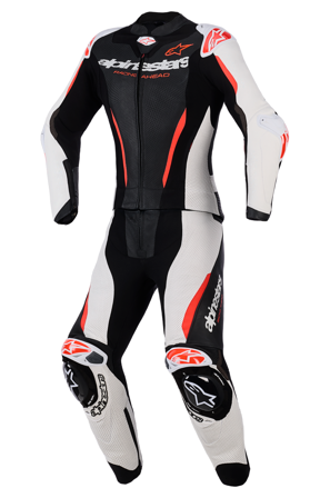Tuta In Pelle Moto 2 Pezzi Alpinestars Stella GP-R7 Donna Nero/Bianco/Rosso Fluo 42