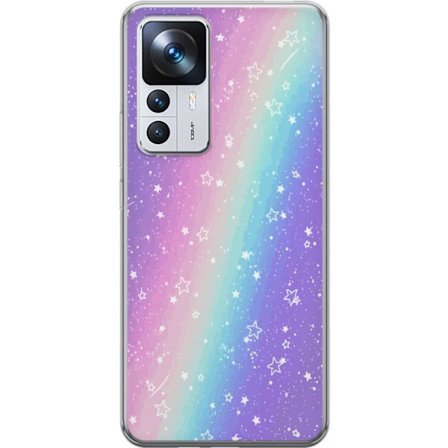 Kompatibel Mobilcover til Xiaomi 12T Rainbow-farvet pastelbaggrund med hvide stjerner og glitrende prikker i blød overgang