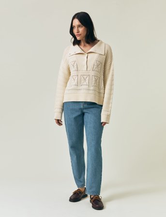 Lexington Clothing Pointelle Knitted Sweater - Cream - L