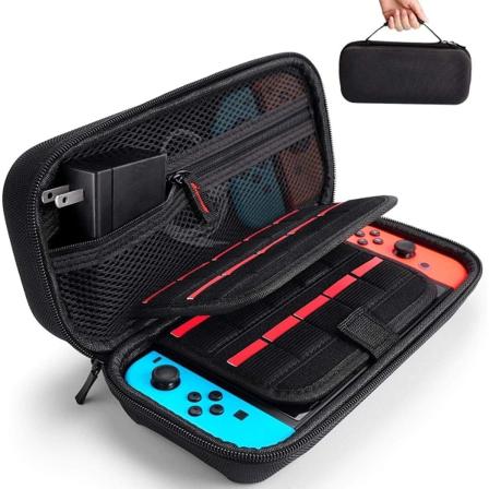 Sort - 1 stk. bæretaske til Nintendo Switch/ OLED Switch (konsol medfølger ikke) - kompatibel med strømadapter - stødsikker hård skal bæretaske