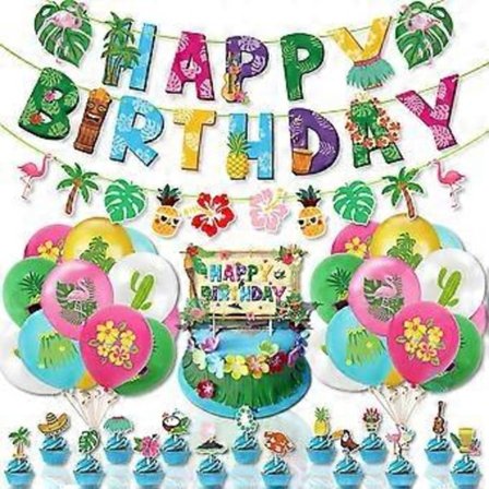 44 st Grattis på födelsedagen Tropisk Flamingo Ballong Hawaiian Luau Party Dekorationer Cupcake Toppers Ballonger Hawaii Banner Tillbehör