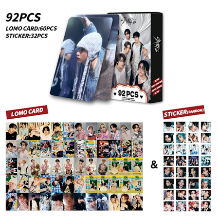 92 kpl Straykids-fanikortteja, uuden albumin kaksipuolisia pieniä kortteja, LOMO-kortteja laatikossa