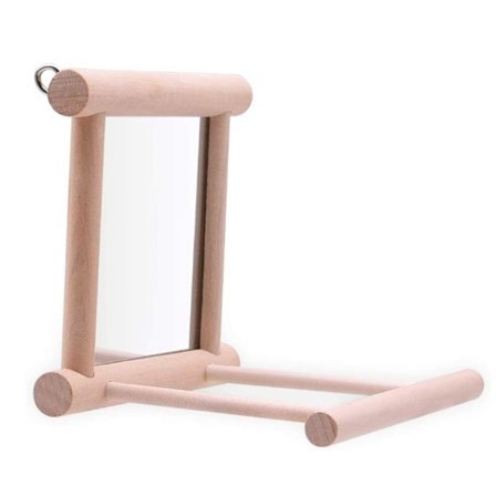 Spejl med træpind til fugl 10 x 10 cm