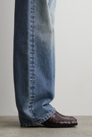 COS Women's Croc-Effect Leather Heeled Loafers in Brown