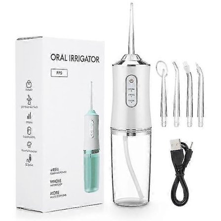 Oral Irrigator Bærbar Dental Vann Flosser USB Oppladbar Vann Jet Floss Tannpirker 4 Jet Tip 220ml 3 Moduser IPX7 1400rpm-Good