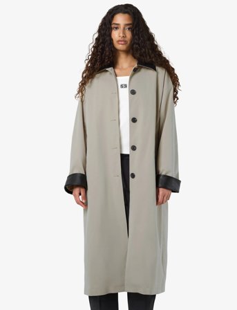 NOISY MAY Nmnora Pu Collar Long Coat - Grey - XS