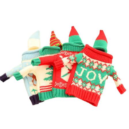 Julevinflaske Strikket Grim Trøje Dækker Sæt, Taksigelse Halloween Julegave