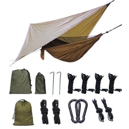 Utomhuscamping Hängmatta Canopy Set Snabböppna myggnät Polyester Rutig duk Black