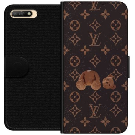 Kompatibel Tegnebogsetui til Huawei Huawei Y6 (2018) Luksuriøst monogrammønster med knust bamse i mørk modeæstetik