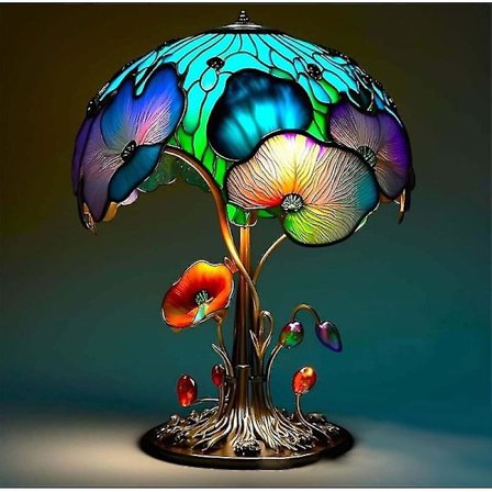 Vintage Stained Glass Plant Series Bordlampe Svampe Lampe