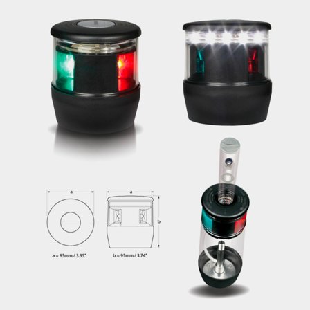 Lampa nawigacyjna kombinowana do montażu na szczycie Hella NaviLED TRIO, 1.1 W, 9 - 33 V, 112.5°/112.5°/135°/360°, nylon/grilamid, 95 x Ø85 mm, biały/