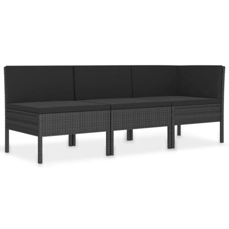 Vidaxl Loungeset För Trädgården Med Dynor 3 Delar Konstrotting S Svart
