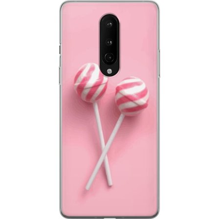 Kompatibelt Mobilskal till OnePlus OnePlus 8 Rosa och vita klubbor på rosa bakgrund - Sött godismotiv i pastell