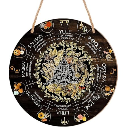 Hjulår Træskilt, Sabbats Pagan Hexe Skilt, Wiccan Helligdage, Wicca Kalender, Vintage Jul Skilt, Halloween Dekoration, Juledekoration 12x12 Tommer