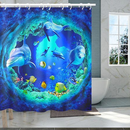 Bruseforhæng med gårdhave-landskab, Ocean badeværelsesforhæng, vandtæt stofindretning, skimmelbestandigt badeforhæng, 180*180 cm