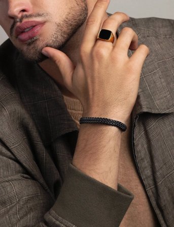 Nialaya Men's Total Black Woven 8 Mm Box Chain Bracelet - Black - L