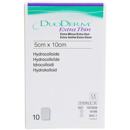 Duoderm tynn hydrokolloid bandasje 5x10 cm 10 stk