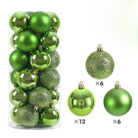 24 stk. 3/4/6 CM Julekuler Store Baller Juletre Anheng Ornamenter for Festdekor 2025 Nyttår Navidad Gaver Tilbehør Lys Grønn