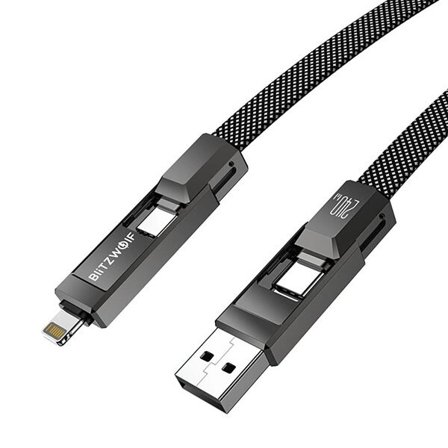 Blitzwolf BW-HDC7 4-i-1 USB+C+Lightning-kabel 240W 1,2 m (sort)