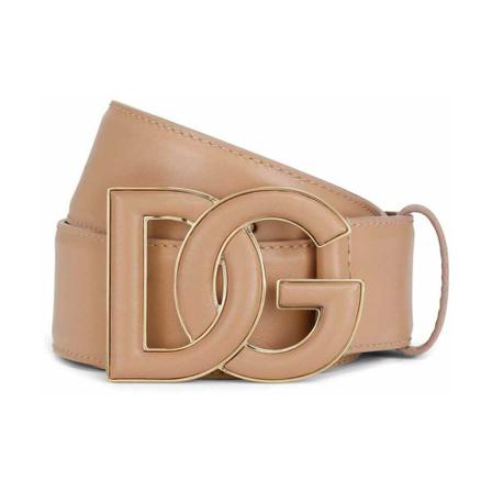 Dolce & Gabbana, Calfskin Belt With DG Logo Beżowy, Kobieta, Rozmiar: 80 CM