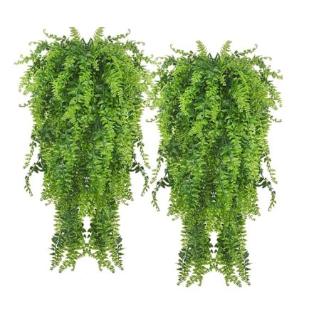 Konstgjorda Fake Fern Rankor Hängande Fake Murgröna Boston Fern Plast UV-Beständig för Utomhus (Grön)