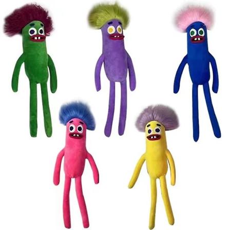 Ei kukaan makkara tanssiva makkara sateenkaari makkara hirviö söpö sarjakuva hauska pehmolelu nukke purple