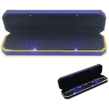 Lyxigt halsbandsetui, smyckeskrin i sammet för förvaring med LED-lampa, blått