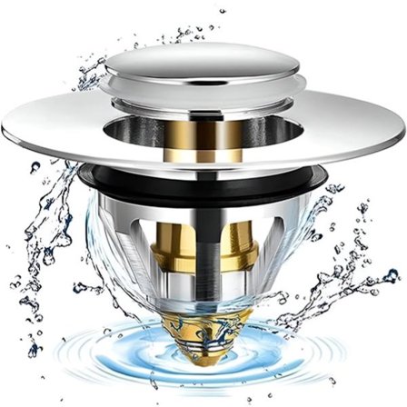 Universal Pop-Up Afløbsprop i Rustfrit Stål, Vaskeprop & Hårfanger, Stærk Kvalitet, Egnet til 37-41 mm Vaskehuller, Til Vask