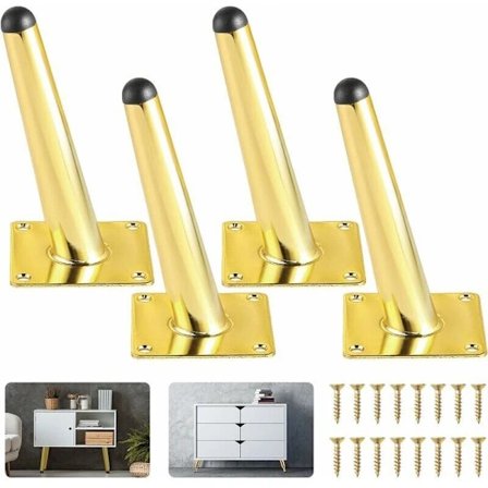 /EA/Sæt med 4 6" Guld Møbelben Messing Skrå Afsmalnende Bordben til Sofa, Bænk, Bogreol, Natbord, Kommode, Stol