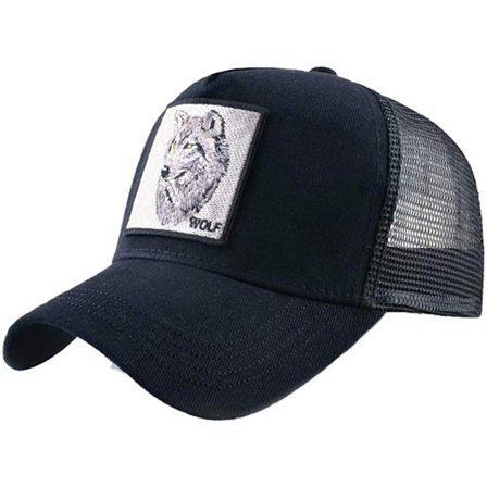 Unisex Animal Mesh Trucker Hat Snapback Broderad Patch Baseball Caps, LT-BK