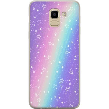 Kompatibel Mobilcover til Samsung Galaxy J6 Rainbow-farvet pastelbaggrund med hvide stjerner og glitrende prikker i blød overgang