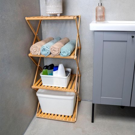 Alpina-bambuhylly – Taitettava, tyylikäs säilytysratkaisu kylpy