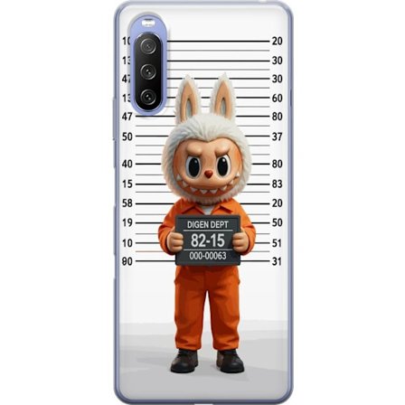Yhteensopiva Puhelinkuori Sony Sony Xperia 10 III Söpö piirretty pupuhahmo vankilavaatteissa ja vankinumerolla taustana mittamerkinnät