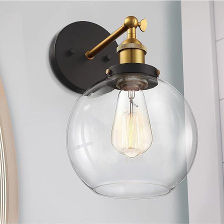 8 tuuman musta ja kultainen antiikkimessingin 1-valaisin Globe seinävalaisin KLB