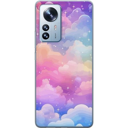 Kompatibelt Mobildeksel til Xiaomi 12 Pro Søt enhjørning med regnbuefarget hår mot en stjernebelagt pastellbakgrunn i kawaii-stil