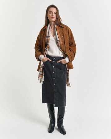 GANT Damen Mittellanger Jeansrock mit Knopfleiste (40) Schwarz