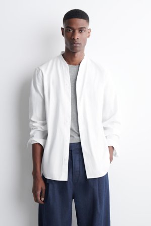 COS Men's Grandad Collar Cotton Shirt in White