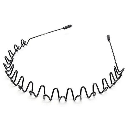 Metal hårbånd til mænd og kvinder, unisex sort bølget fjeder sportshårbånd