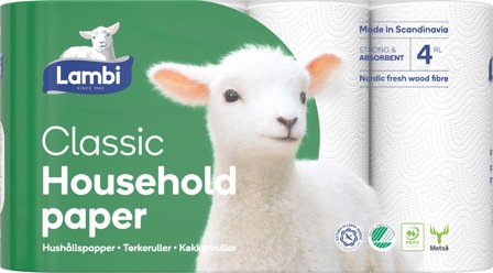 LAMBI Hushållspapper Classic vit 20/fp - Lyreco - Städ och hygien - Toalettpapper och torkpapper - Hushållspapper