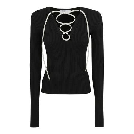 Giuseppe Di Morabito V-neck Strik Sort, Dame Striktrøjer