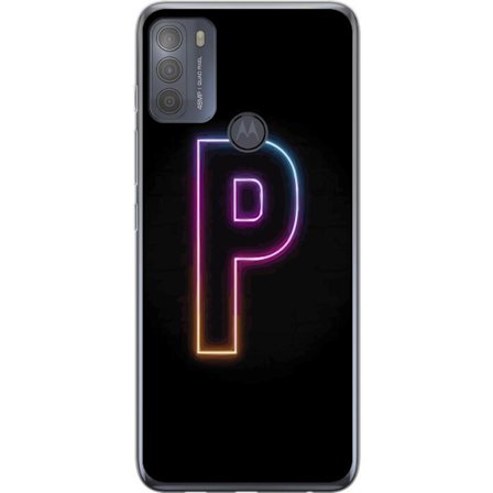 Kompatibel Mobilcover til Motorola Motorola Moto G50 Minimalistisk neonbogstav P i farvegradient og lyseffekt mod sort baggrund i digital neonstil