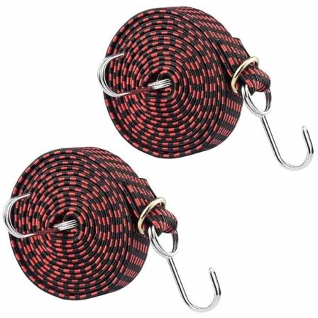 Kireystimet koukuilla, joustava bungee-naru, nailonmatkatavaranaru pyörälle, moottoripyörälle, leirintään, (1M, 2 kpl, musta punainen)