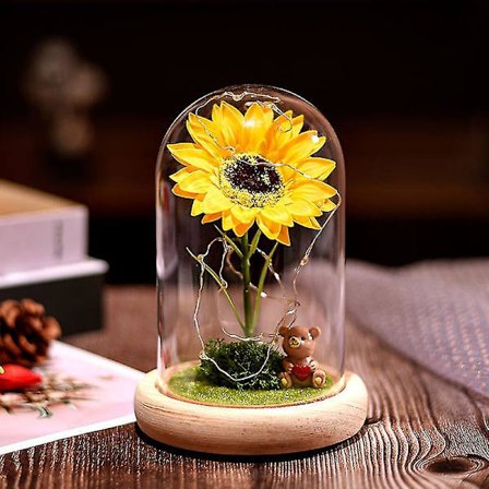 Solrosgåvor till kvinnor, till mamma, konstgjorda solrosor i glaskupa, unika gåvor till födelsedag, henne, jul, alla hjärtans dag, bröllop, mors dag, 