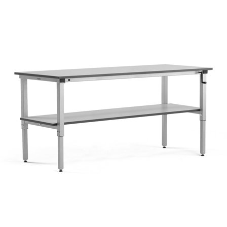 Arbetsbord, vev, 2000x800 mm, underhylla, 150 kg, ljusgrå